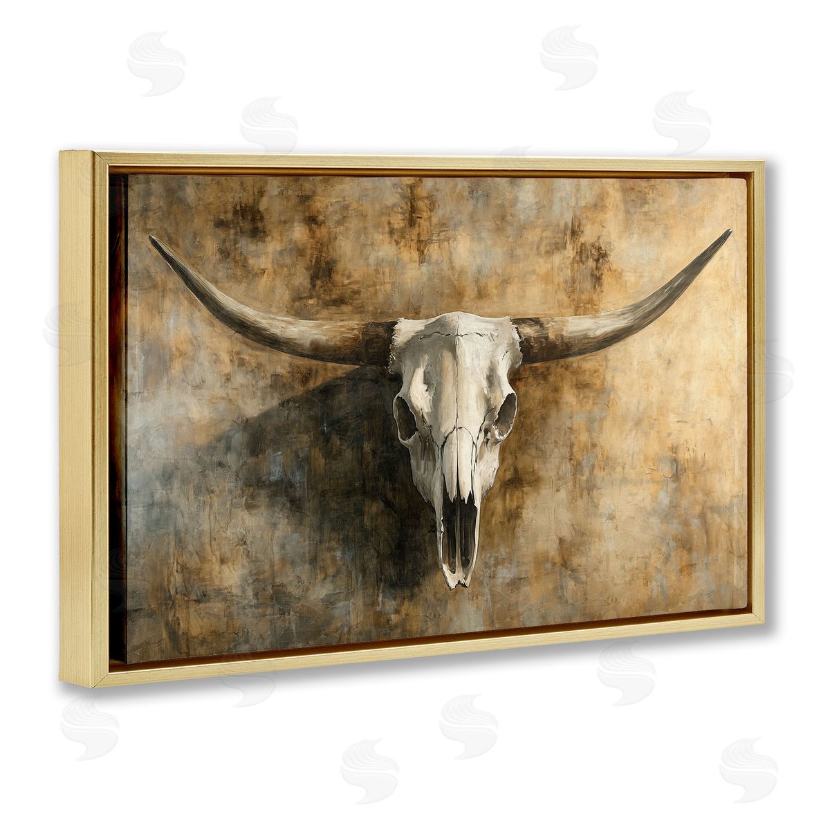 Nina Blue Vintage Cow Skull Rustic Canvas Wall Art Print