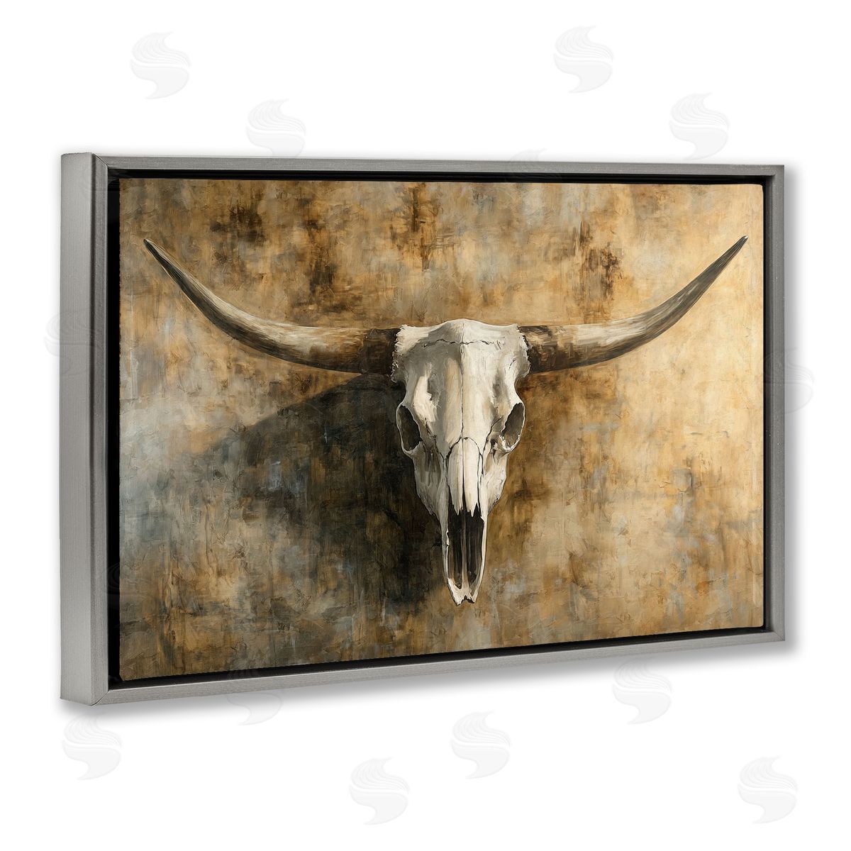 Nina Blue Vintage Cow Skull Rustic Canvas Wall Art Print