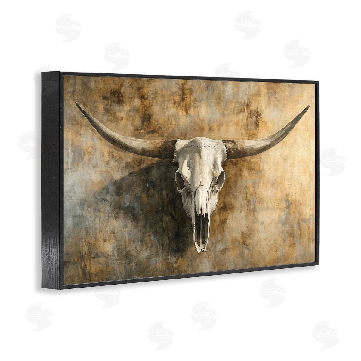 Nina Blue Vintage Cow Skull Rustic Canvas Wall Art Print
