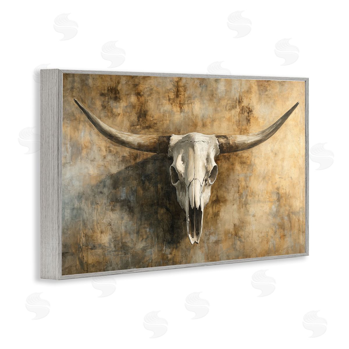 Nina Blue Vintage Cow Skull Rustic Canvas Wall Art Print
