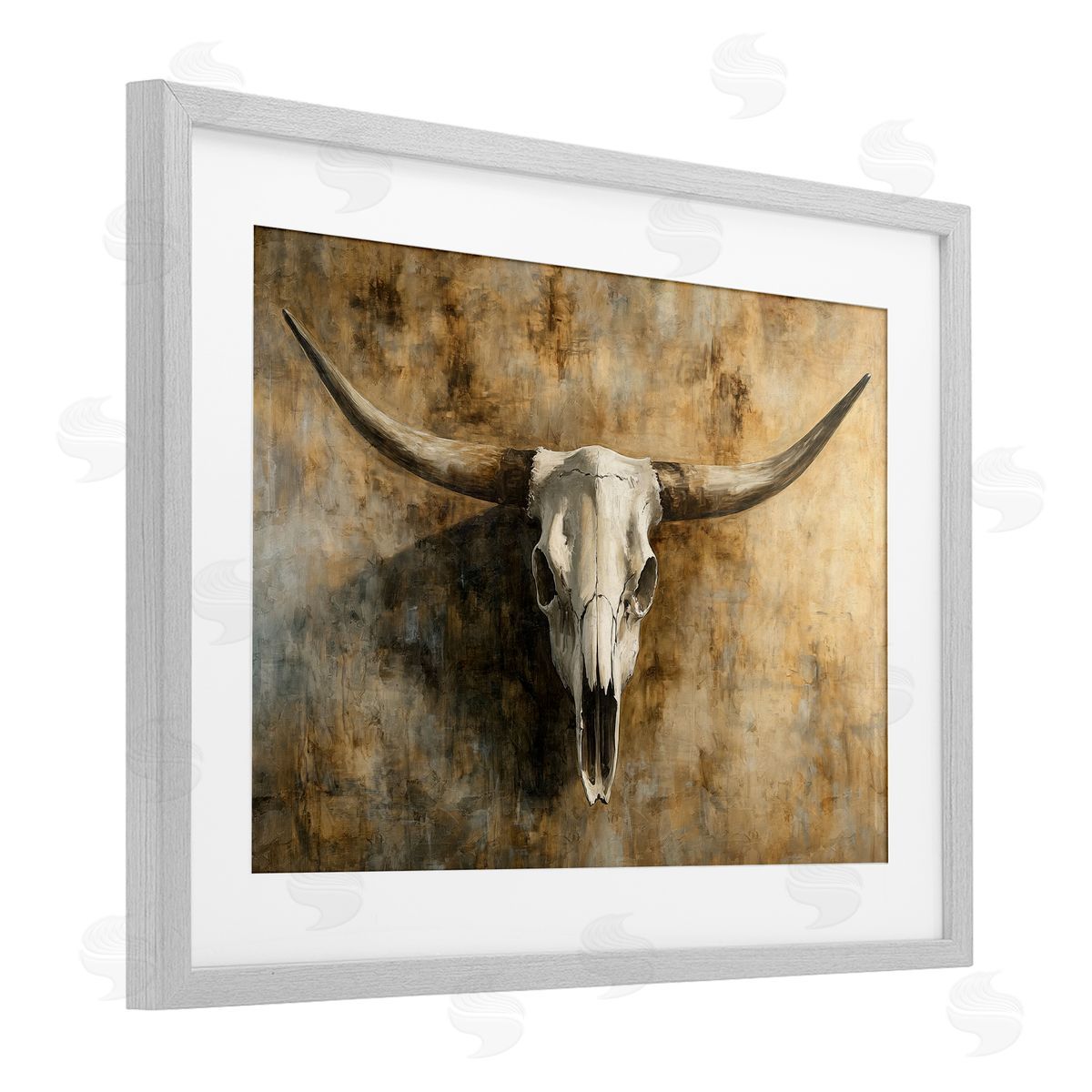 Nina Blue Vintage Cow Skull Rustic Canvas Wall Art Print