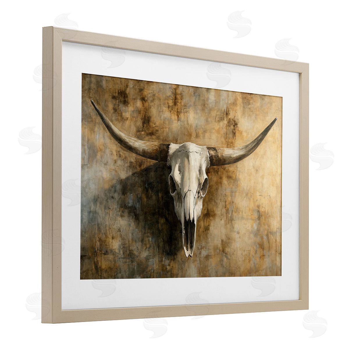 Nina Blue Vintage Cow Skull Rustic Canvas Wall Art Print