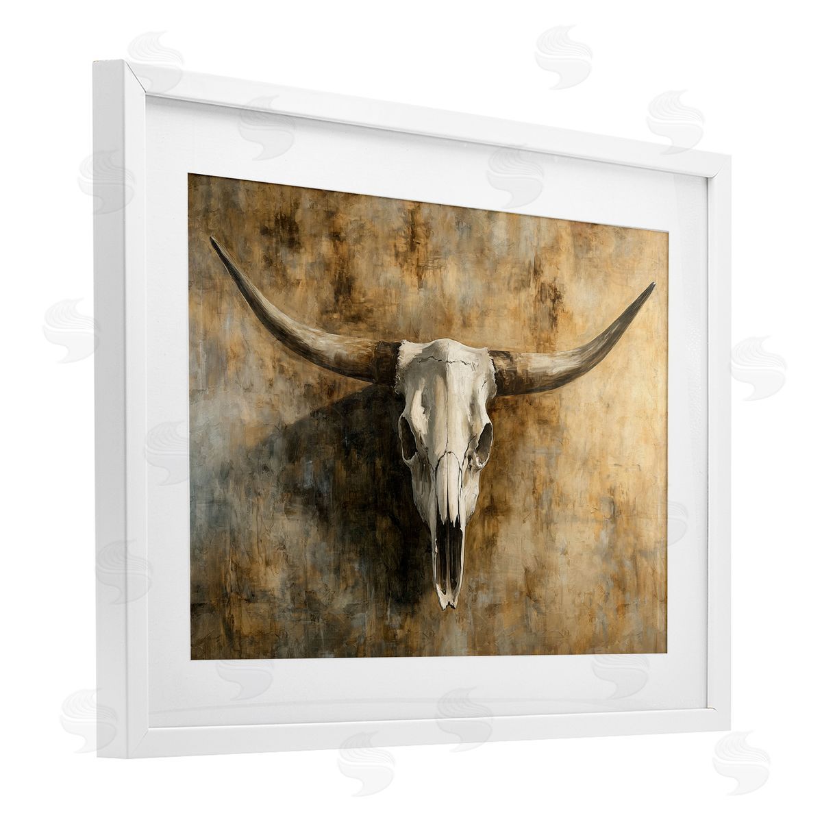 Nina Blue Vintage Cow Skull Rustic Canvas Wall Art Print
