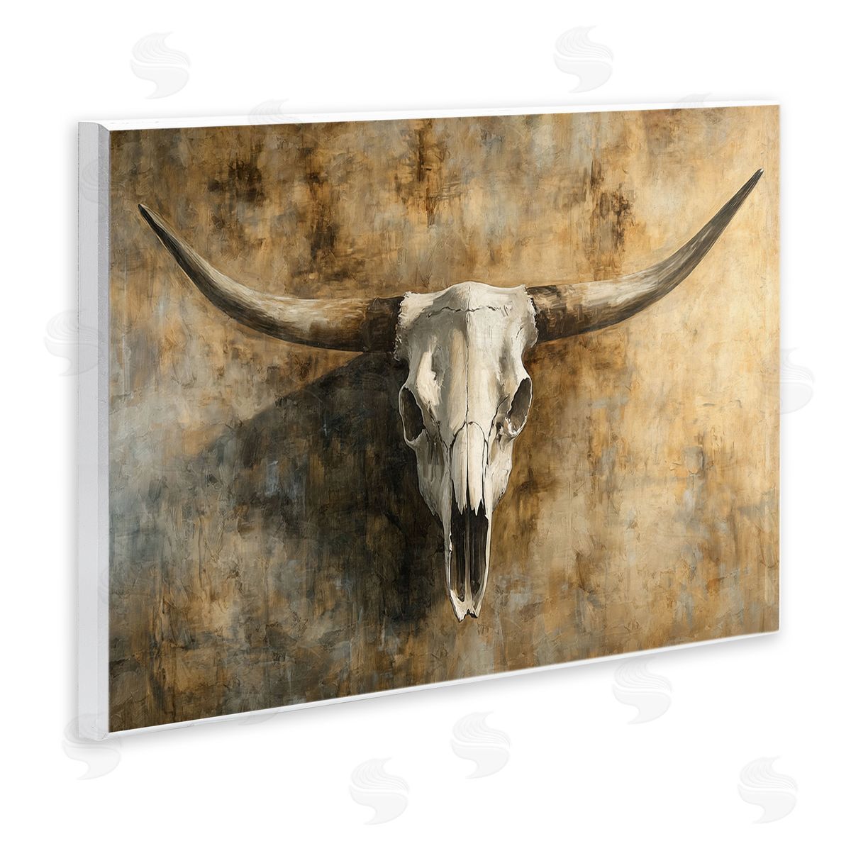 Nina Blue Vintage Cow Skull Rustic Canvas Wall Art Print