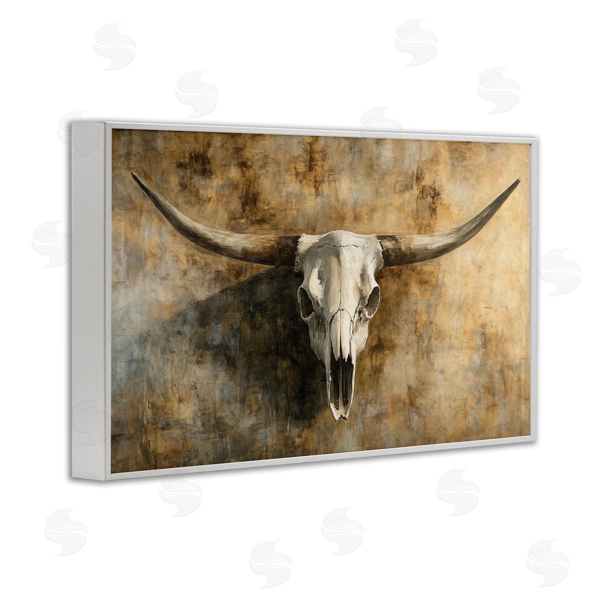 Nina Blue Vintage Cow Skull Rustic Canvas Wall Art Print