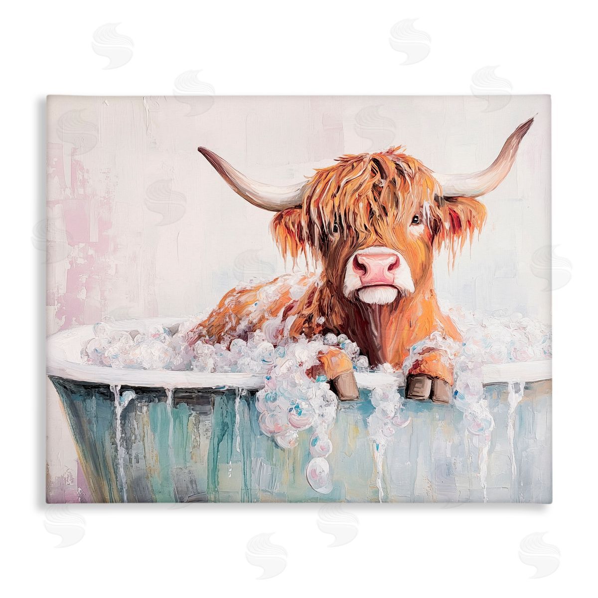 Nina Blue Wooly Cattle Bathtub Canvas Wall Art Print