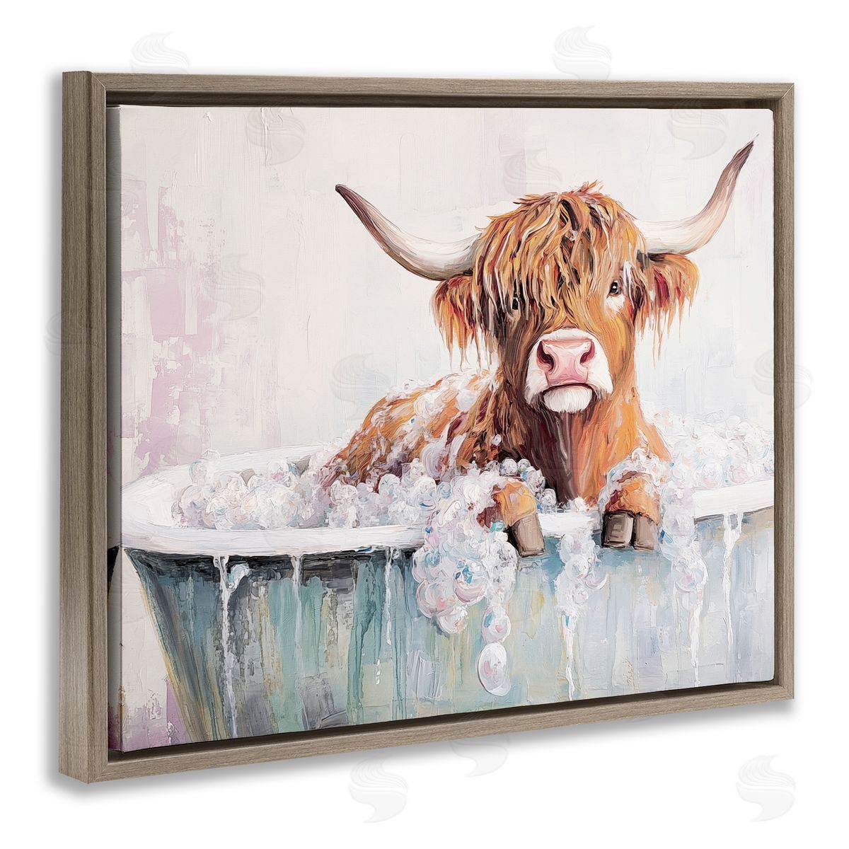 Nina Blue Wooly Cattle Bathtub Canvas Wall Art Print
