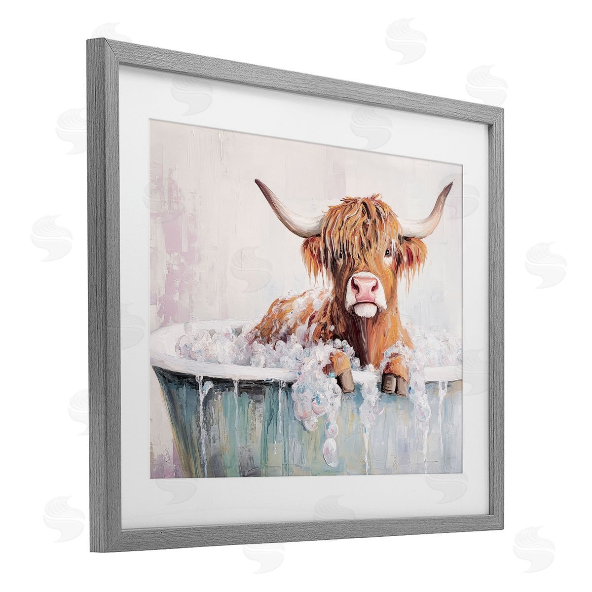 Nina Blue Wooly Cattle Bathtub Canvas Wall Art Print