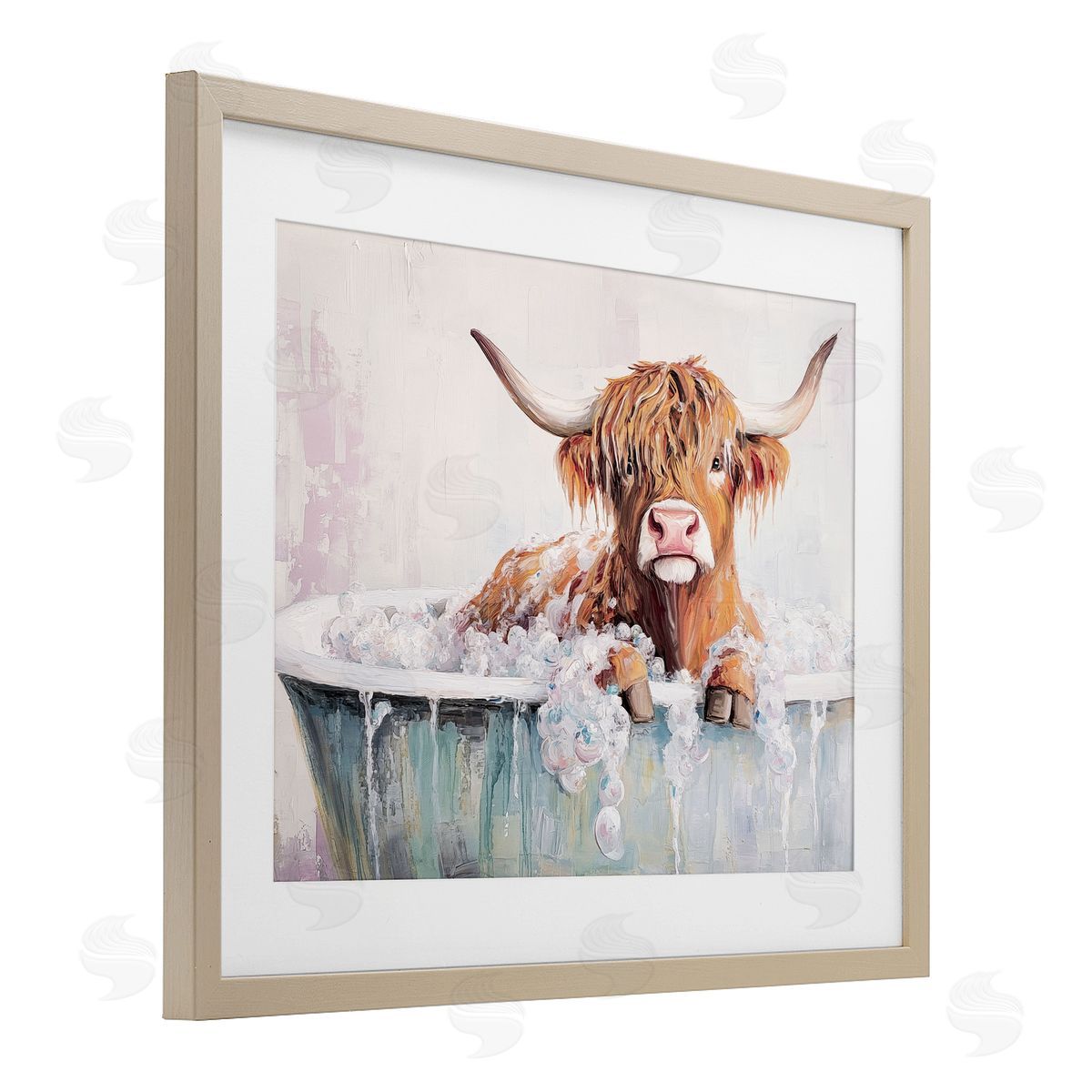 Nina Blue Wooly Cattle Bathtub Canvas Wall Art Print