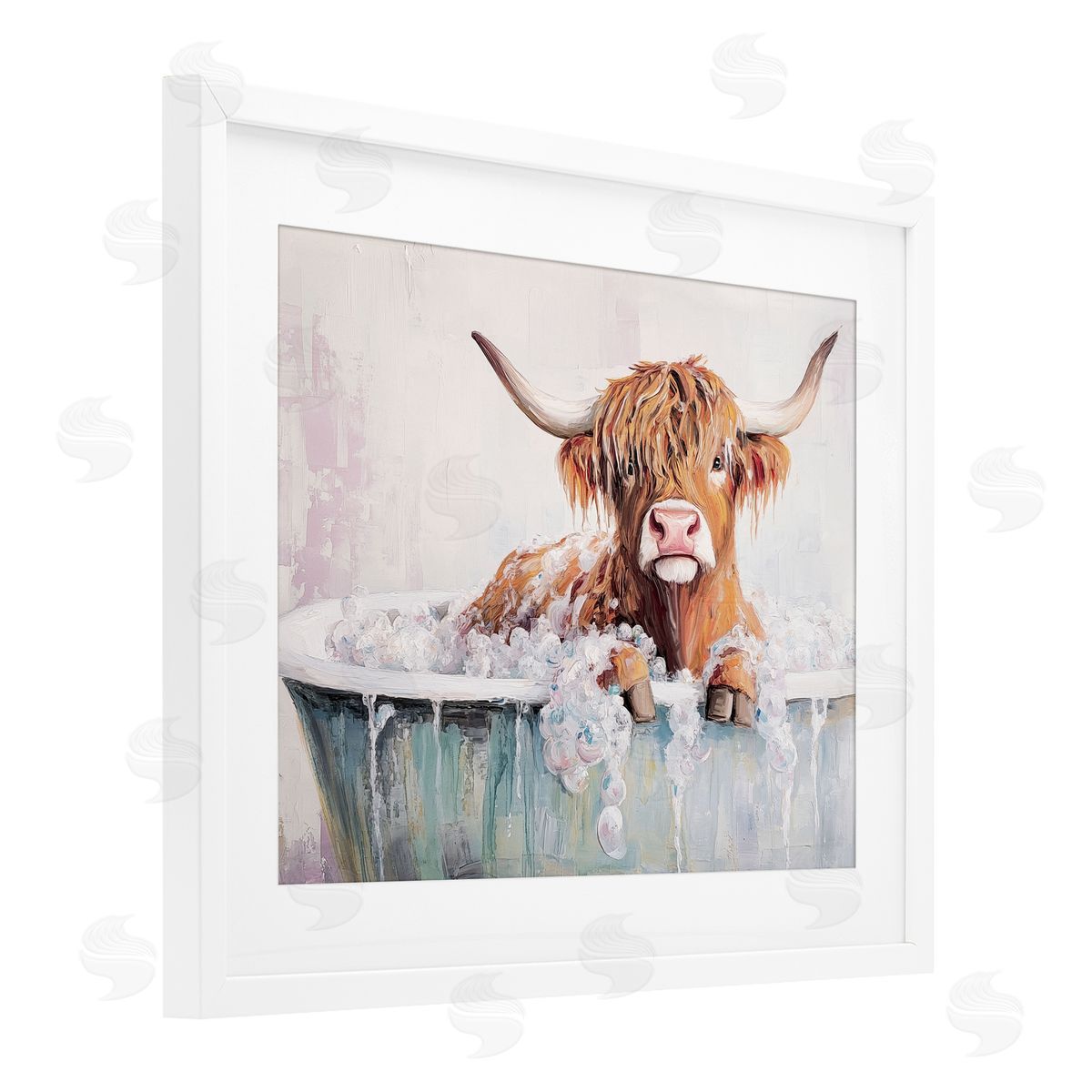 Nina Blue Wooly Cattle Bathtub Canvas Wall Art Print