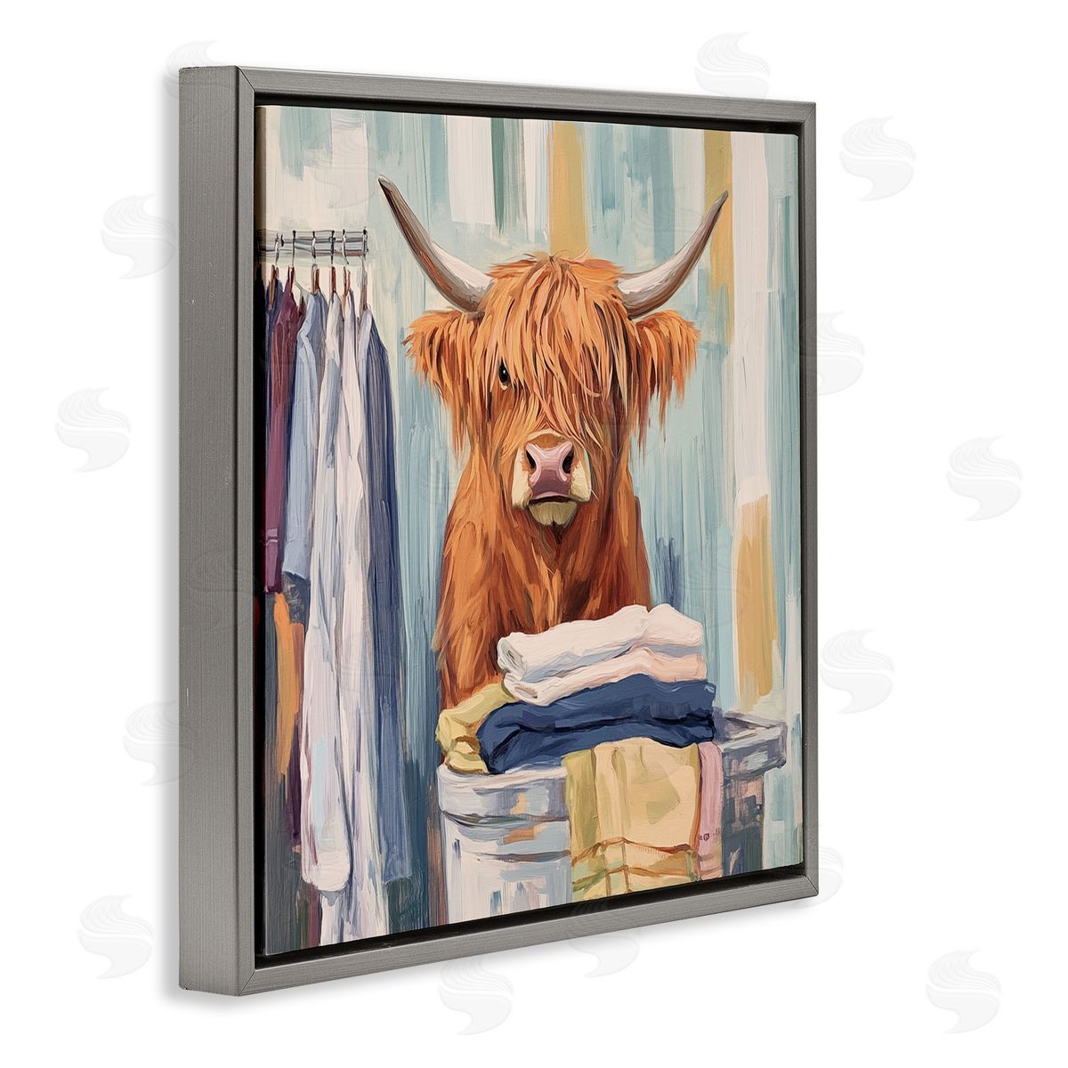Nina Blue Folding Fun Laundry Cow Canvas Wall Art Print