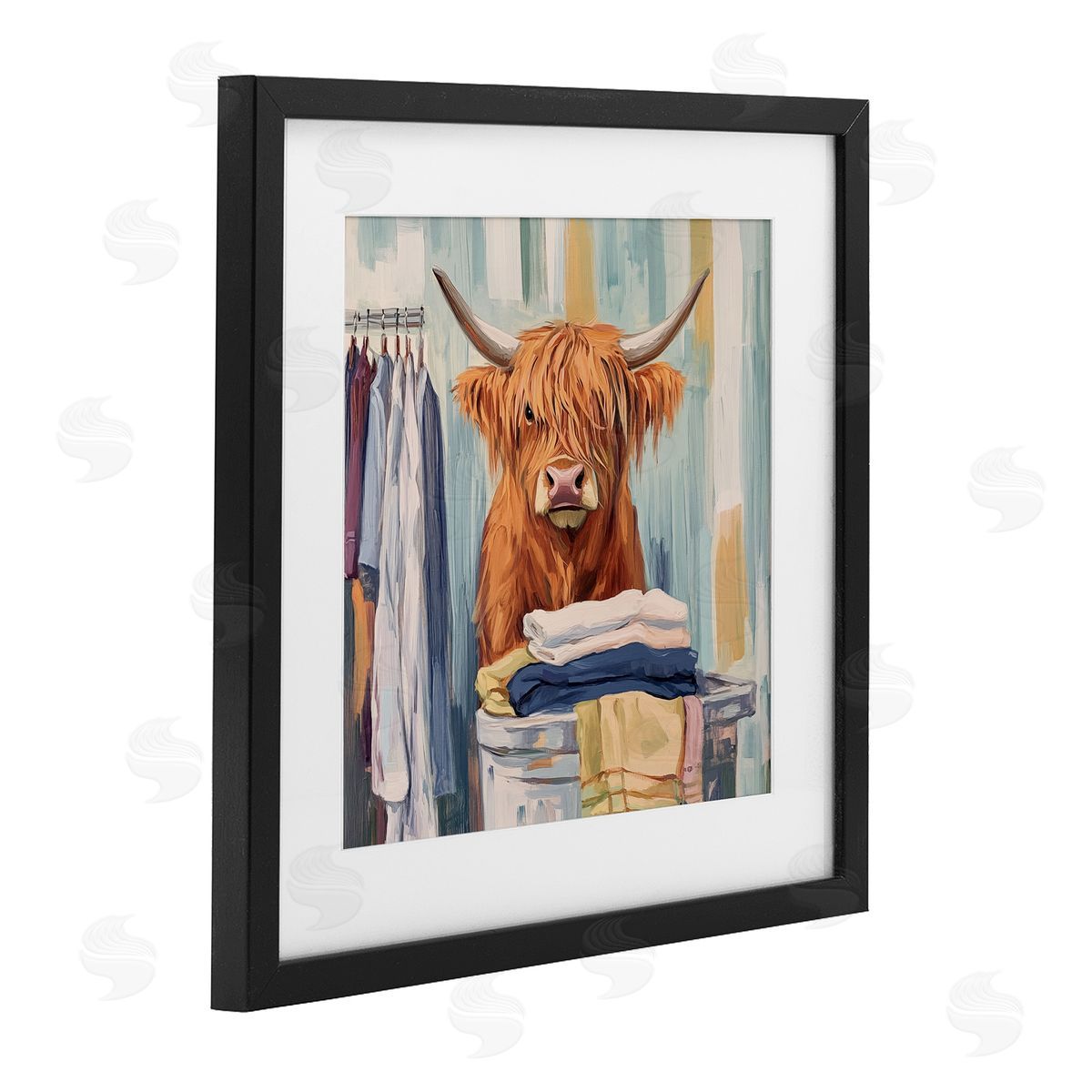Nina Blue Folding Fun Laundry Cow Canvas Wall Art Print