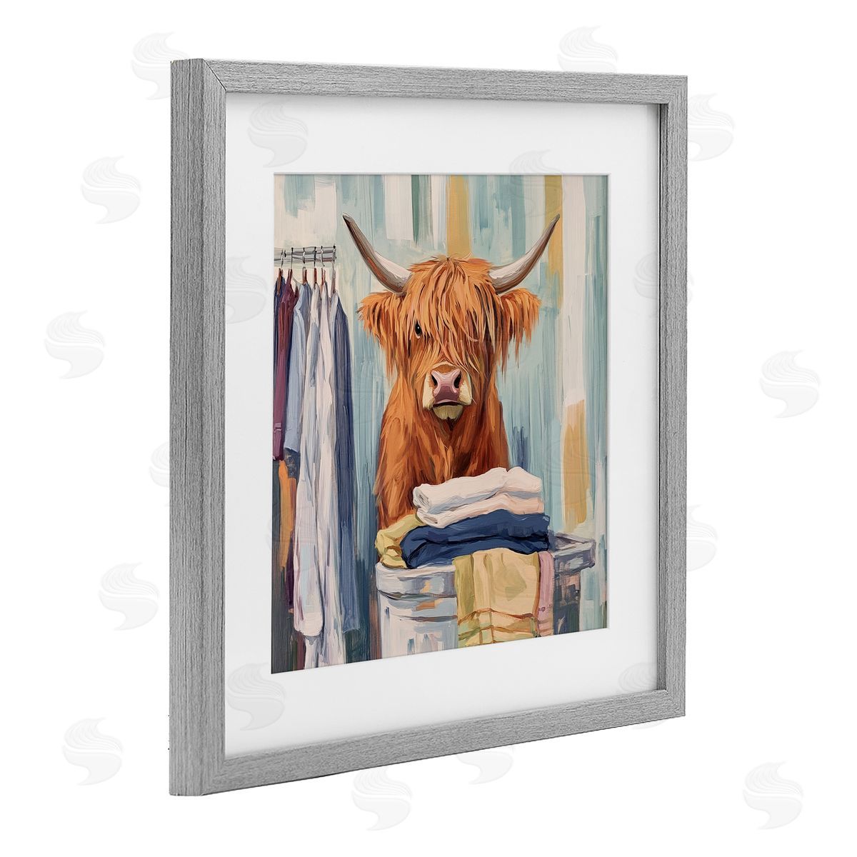 Nina Blue Folding Fun Laundry Cow Canvas Wall Art Print