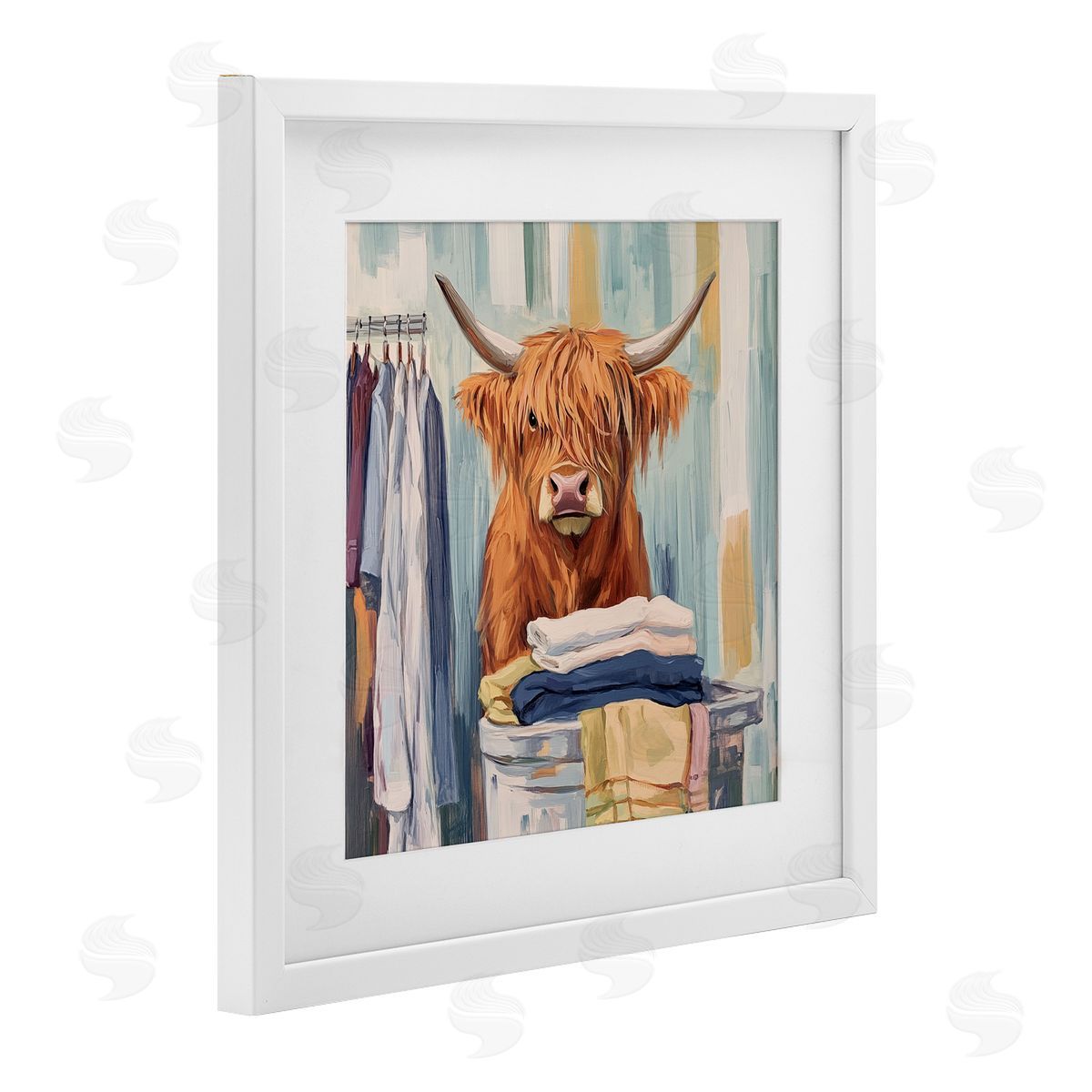 Nina Blue Folding Fun Laundry Cow Canvas Wall Art Print