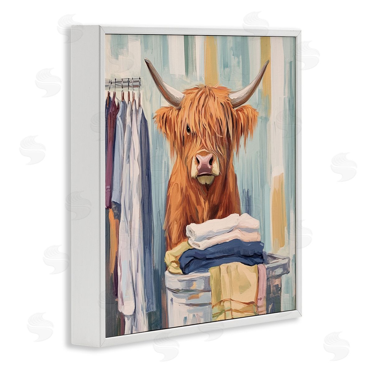Nina Blue Folding Fun Laundry Cow Canvas Wall Art Print