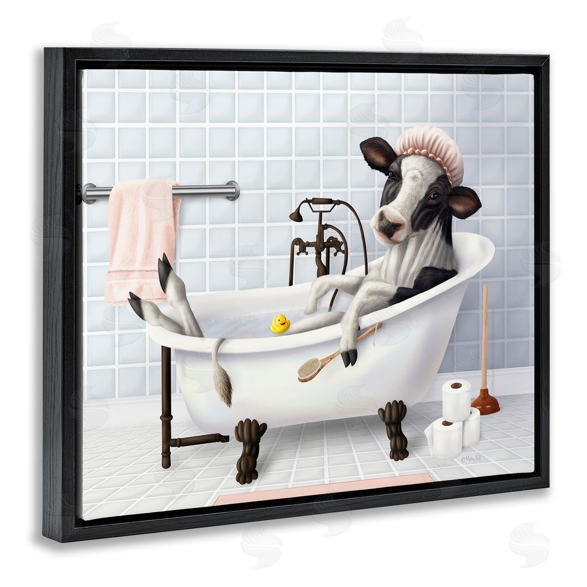 Mehu Art Cow & Rubber Duck in Bath Canvas Wall Art Print