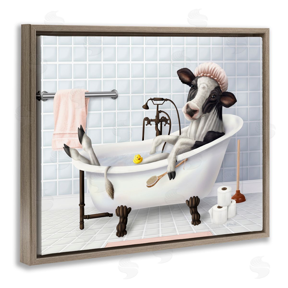 Mehu Art Cow & Rubber Duck in Bath Canvas Wall Art Print