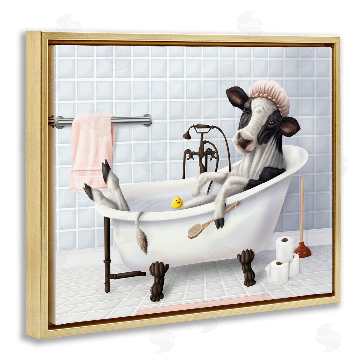 Mehu Art Cow & Rubber Duck in Bath Canvas Wall Art Print