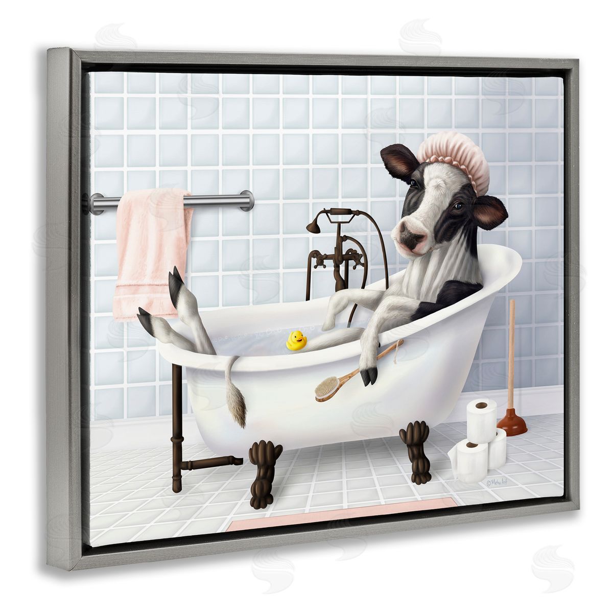 Mehu Art Cow & Rubber Duck in Bath Canvas Wall Art Print