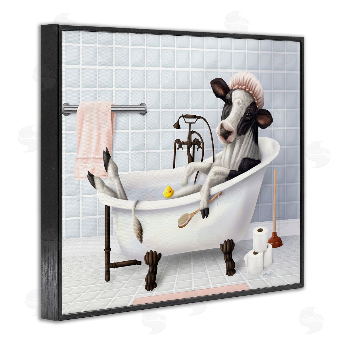 Mehu Art Cow & Rubber Duck in Bath Canvas Wall Art Print