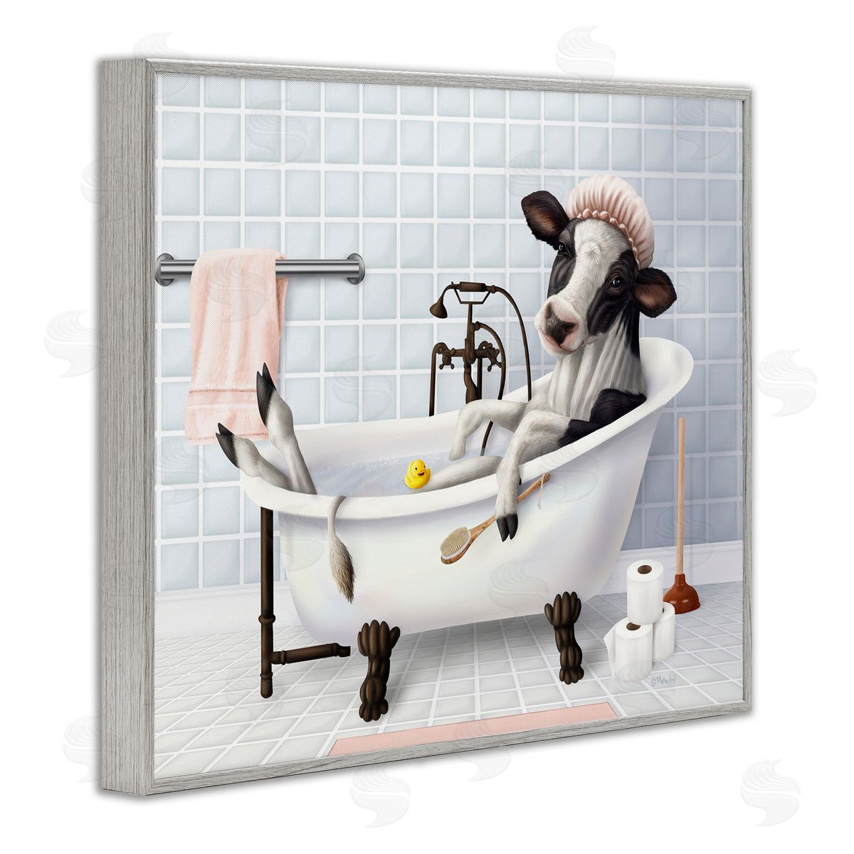 Mehu Art Cow & Rubber Duck in Bath Canvas Wall Art Print