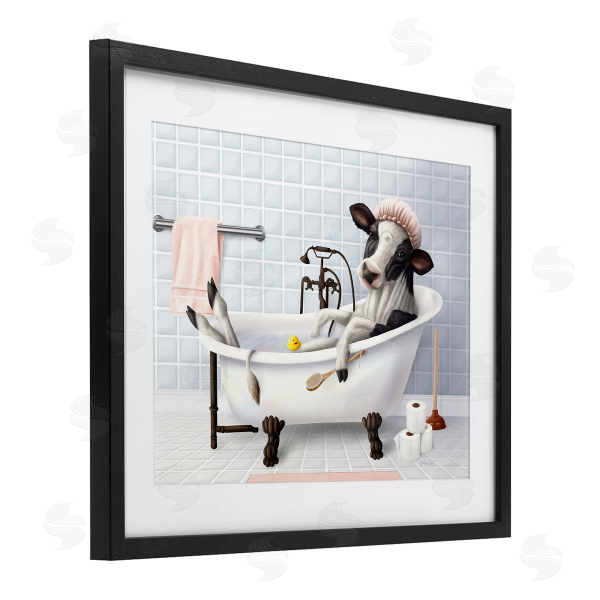 Mehu Art Cow & Rubber Duck in Bath Canvas Wall Art Print