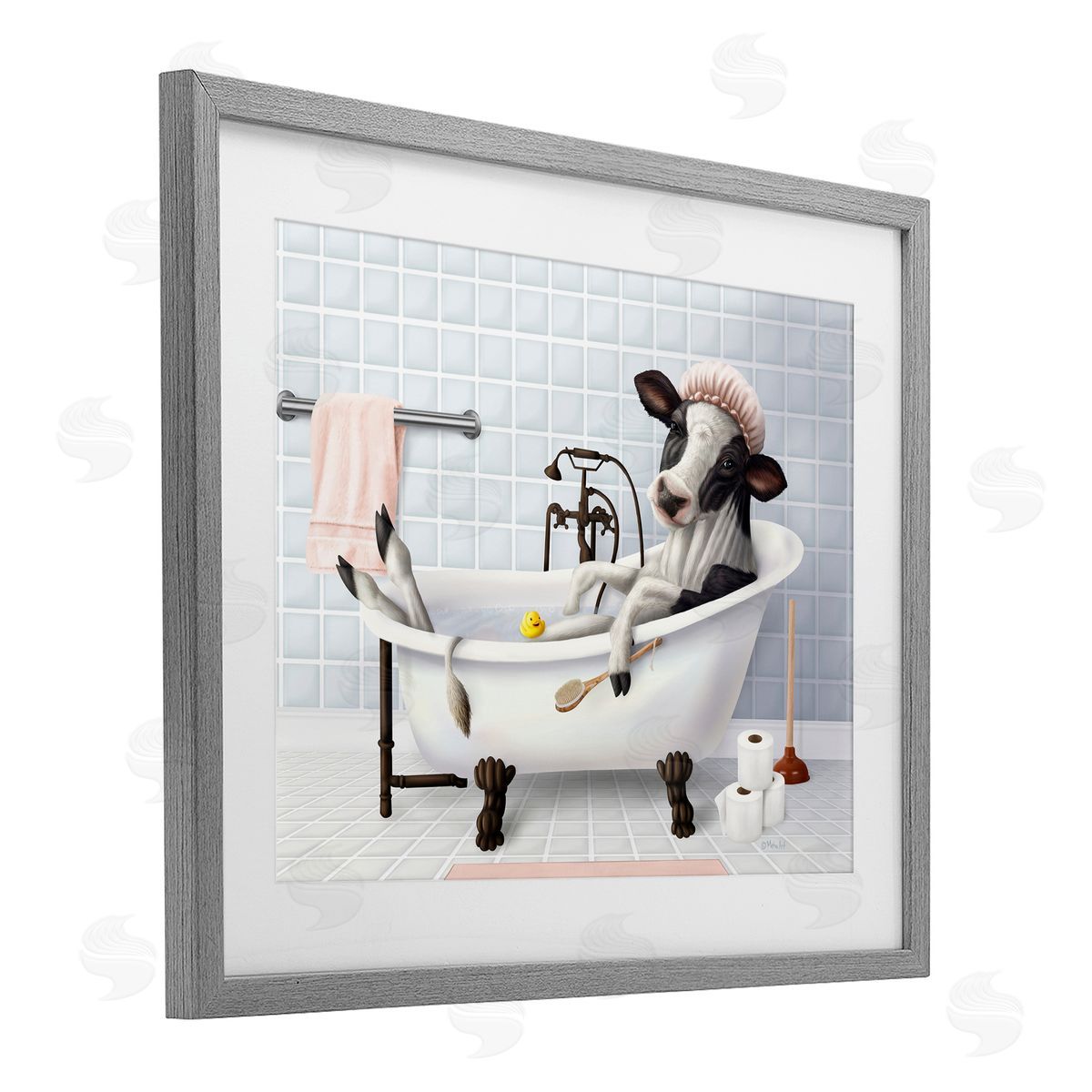 Mehu Art Cow & Rubber Duck in Bath Canvas Wall Art Print