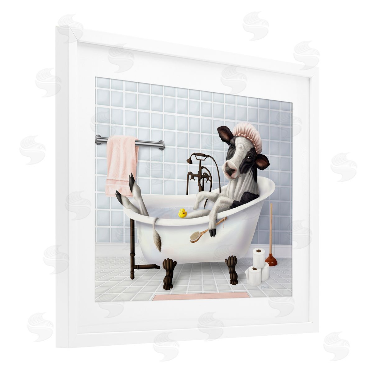 Mehu Art Cow & Rubber Duck in Bath Canvas Wall Art Print