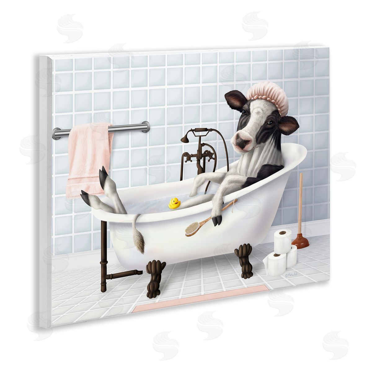 Mehu Art Cow & Rubber Duck in Bath Canvas Wall Art Print