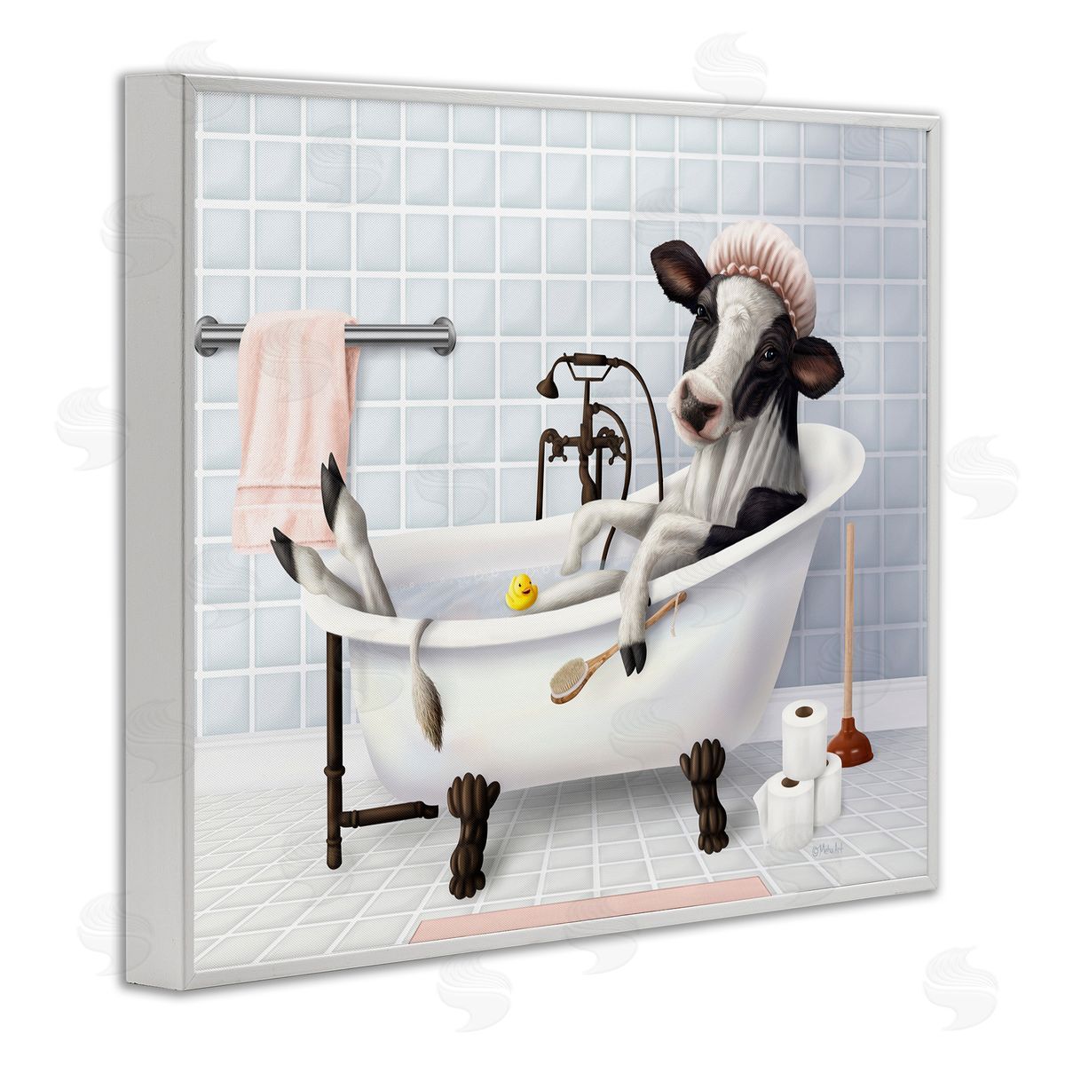 Mehu Art Cow & Rubber Duck in Bath Canvas Wall Art Print