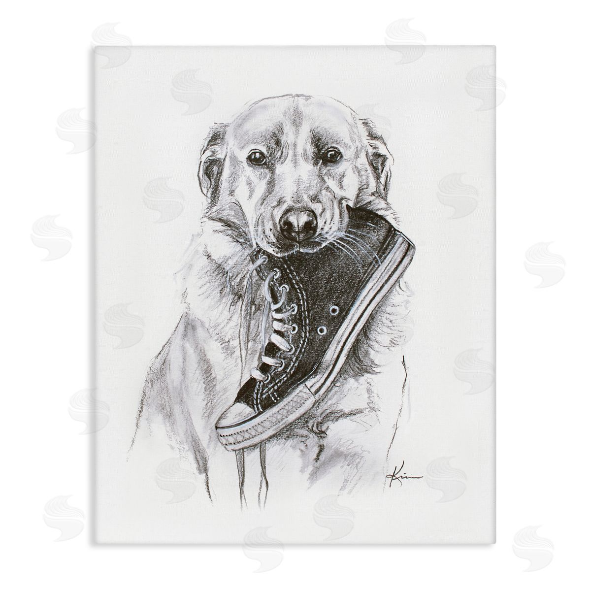 Lindsay Kivi Fine Art Golden Retriever Biting Sneaker Canvas Wall Art Print