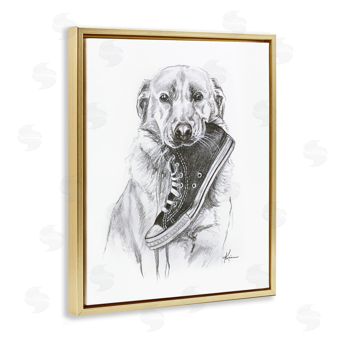 Lindsay Kivi Fine Art Golden Retriever Biting Sneaker Canvas Wall Art Print