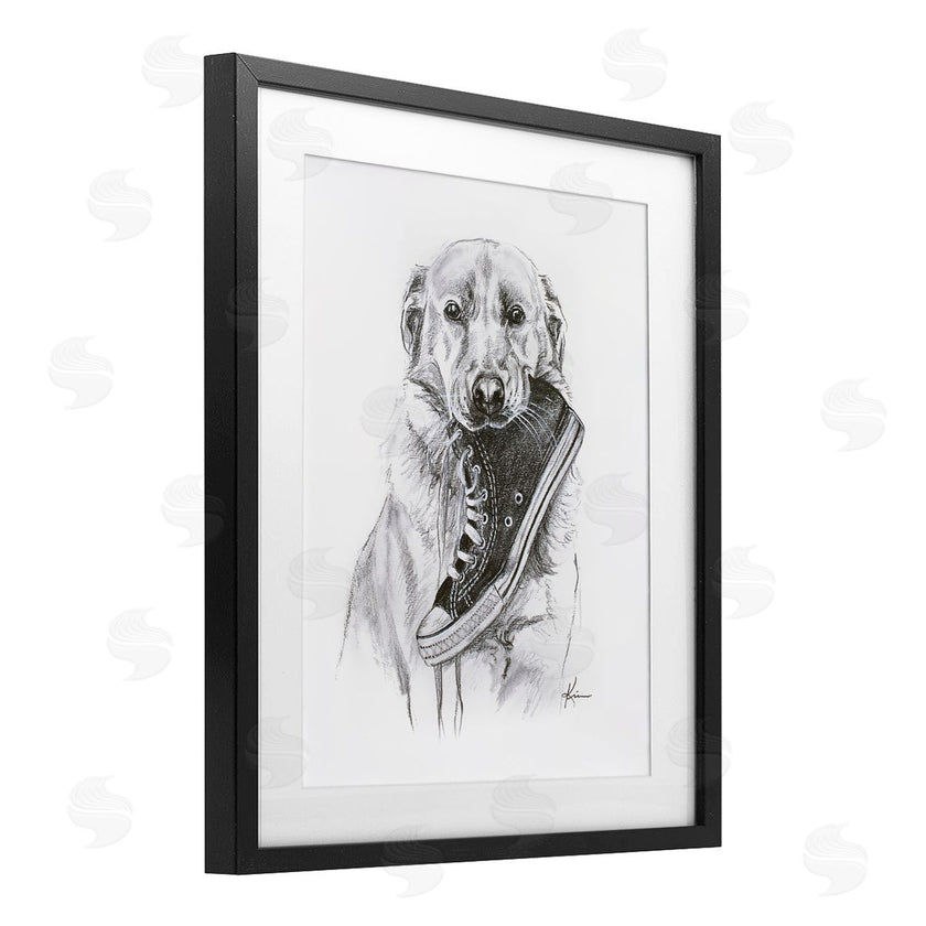 Lindsay Kivi Fine Art | Golden Retriever Biting Sneaker