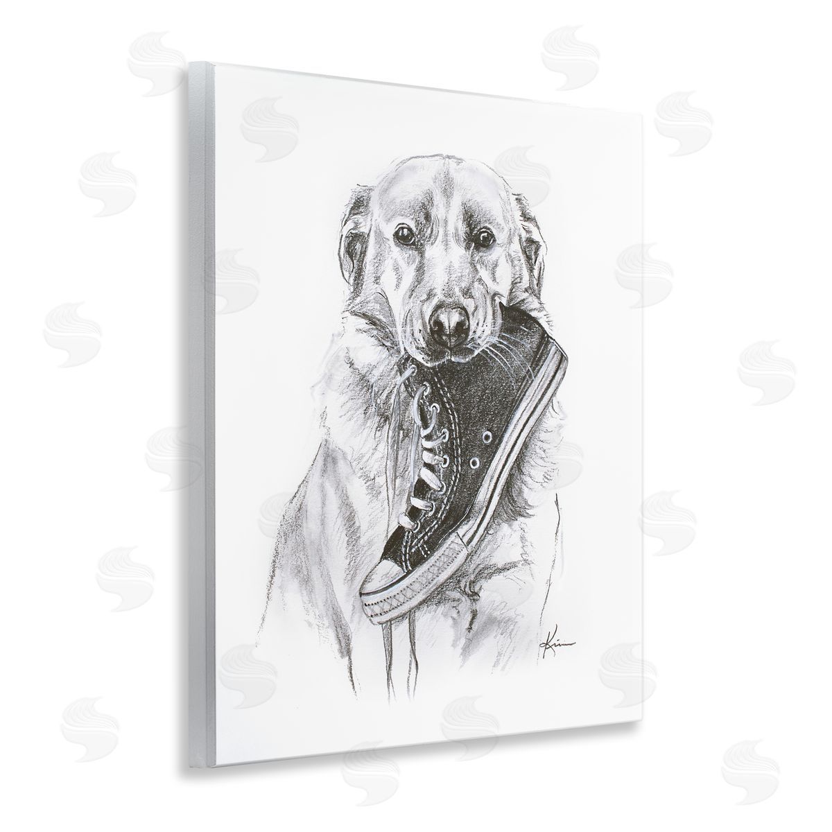 Lindsay Kivi Fine Art Golden Retriever Biting Sneaker Canvas Wall Art Print