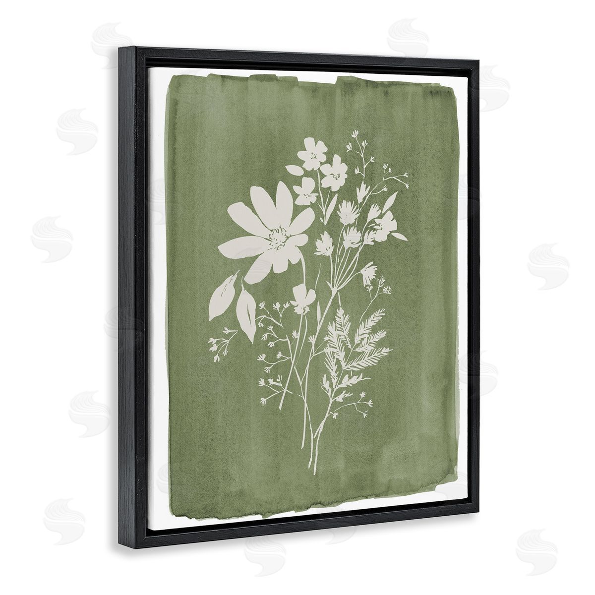 Stephanie Ryan Wildflowers on Olive Green Black Floating Frame Canvas Wall Art Print