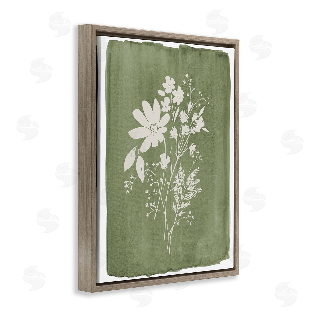 Stephanie Ryan Wildflowers on Olive Green Brown Floating Frame Canvas Art Print