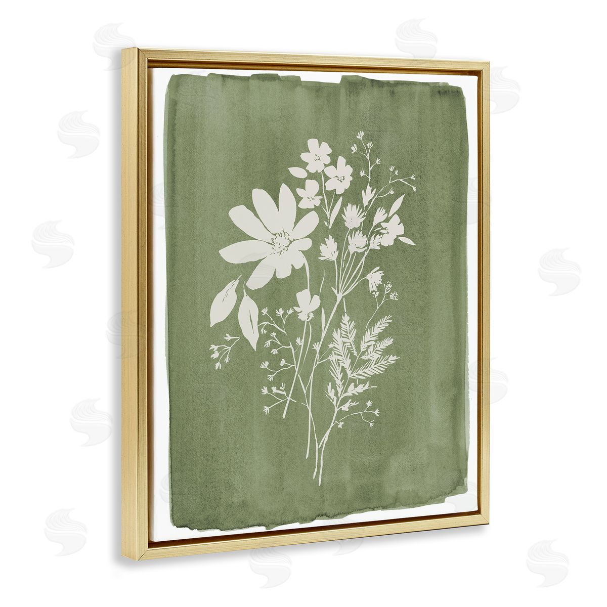 Stephanie Ryan Wildflowers on Olive Green Gold Floating Frame Canvas Art Print