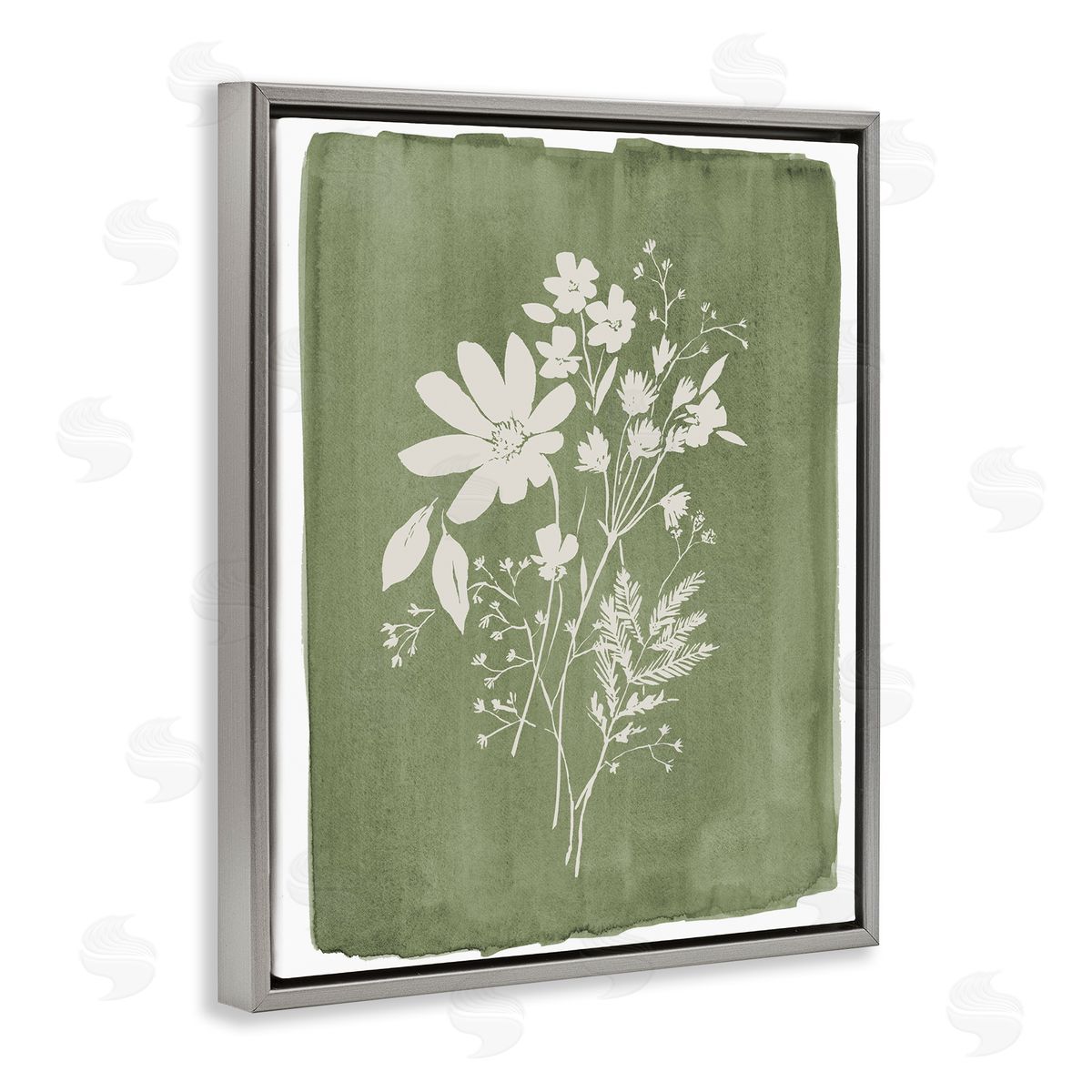 Stephanie Ryan Wildflowers on Olive Green Gray Floating Frame Canvas Art Print