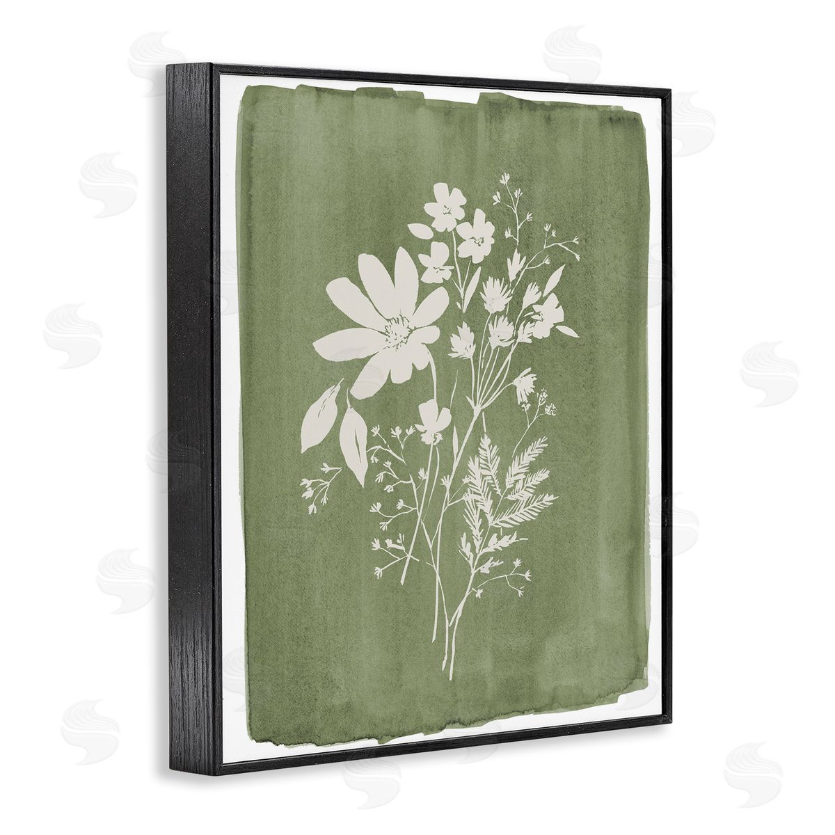 Stephanie Ryan Wildflowers on Olive Green Black Framed Giclee Art Print