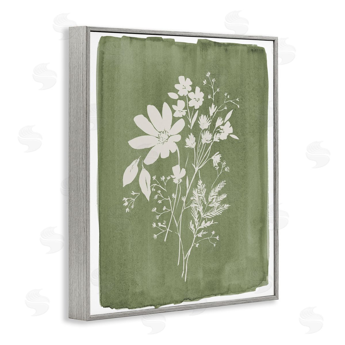 Stephanie Ryan Wildflowers on Olive Green Gray Framed Giclee Art Print
