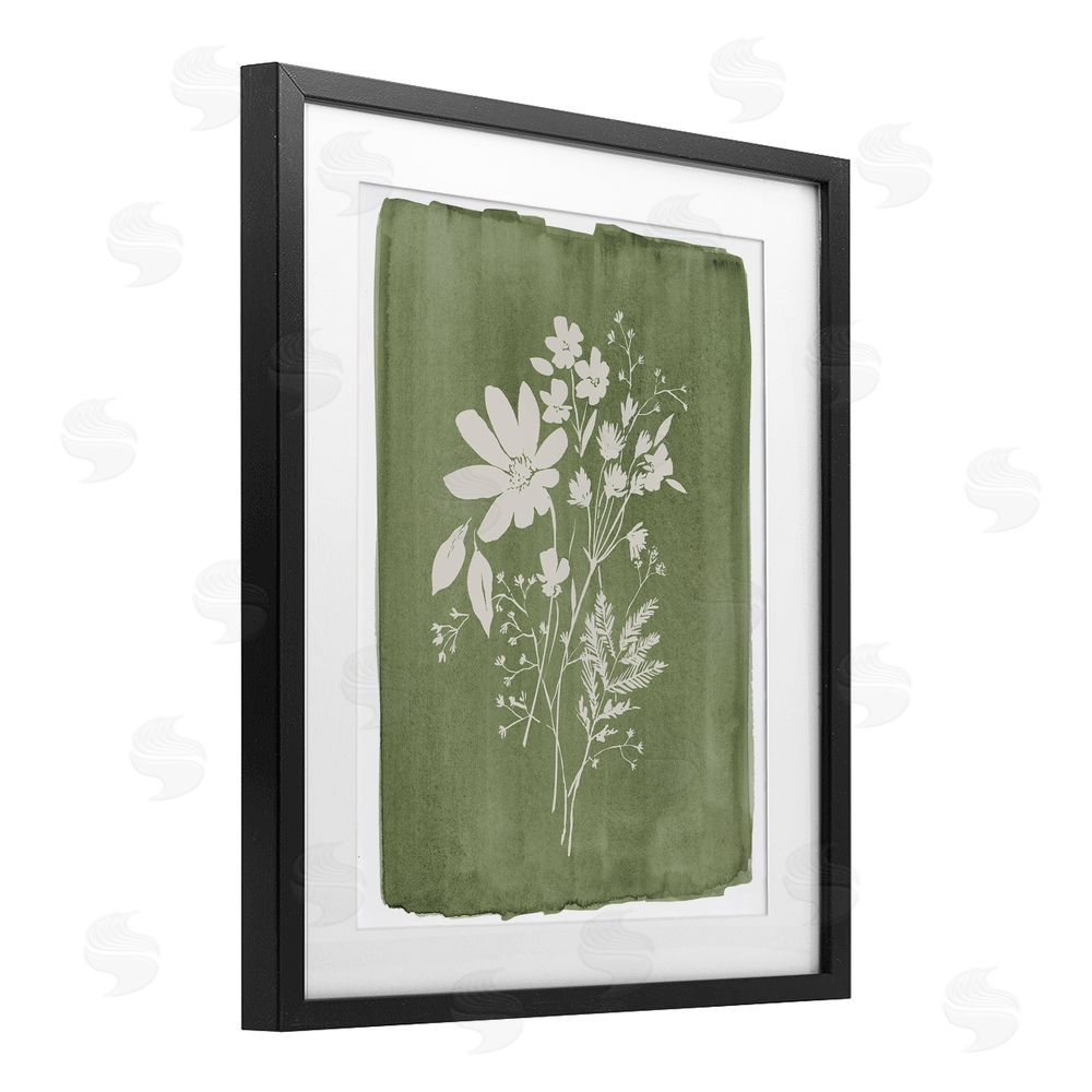 Stephanie Ryan Wildflowers on Olive Green Black Framed Print Under Glass Art