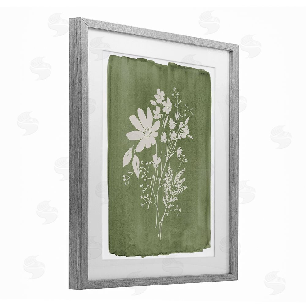 Stephanie Ryan Wildflowers on Olive Green Gray Framed Print Under Glass Art