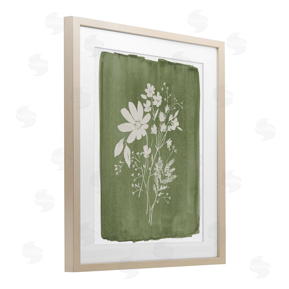 Stephanie Ryan Wildflowers on Olive Green Birch Framed Print Under Glass Art