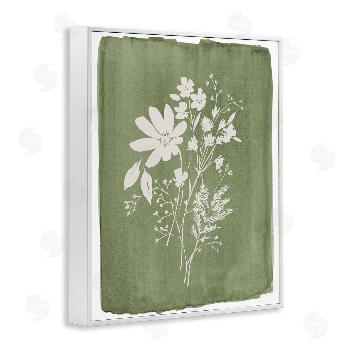 Stephanie Ryan Wildflowers on Olive Green White Frame Giclee Art Print