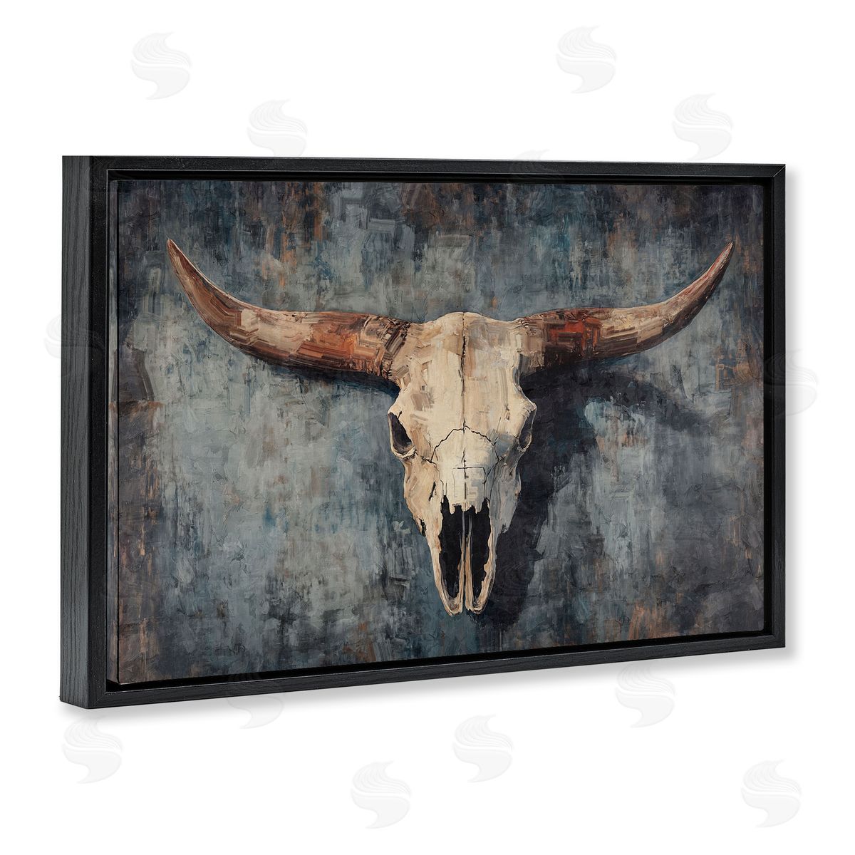 Nina Blue Antique Distressed Cow Skull Canvas Wall Art Print