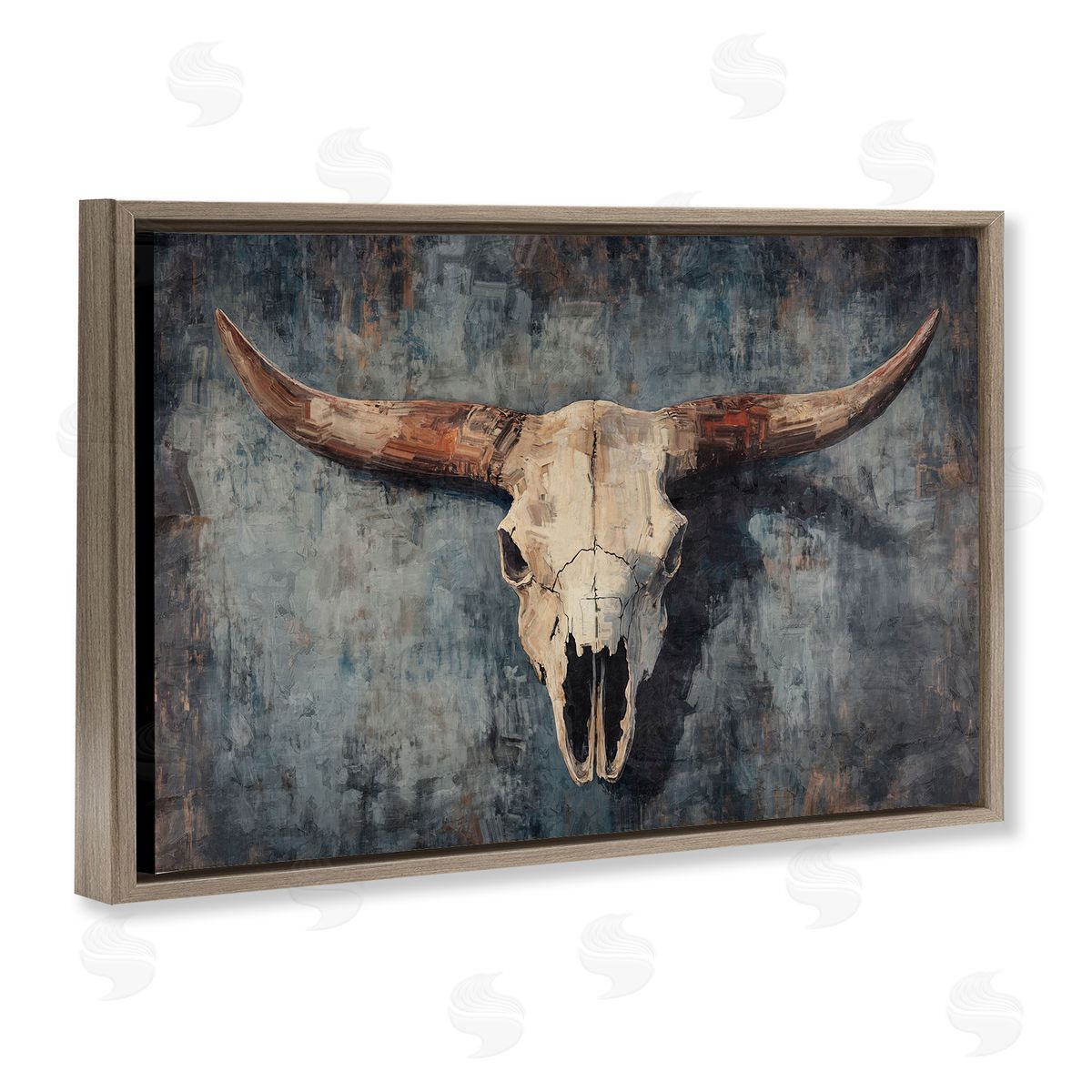 Nina Blue Antique Distressed Cow Skull Canvas Wall Art Print
