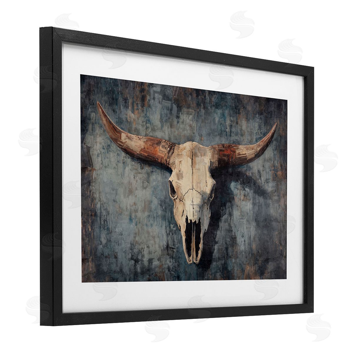 Nina Blue Antique Distressed Cow Skull Canvas Wall Art Print