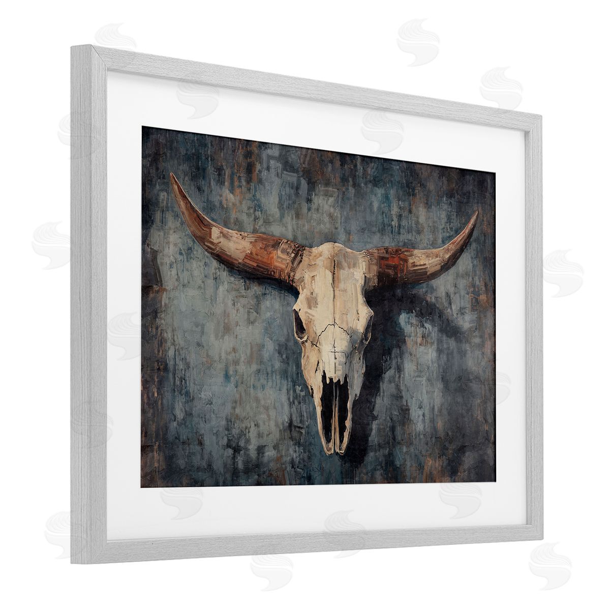 Nina Blue Antique Distressed Cow Skull Canvas Wall Art Print