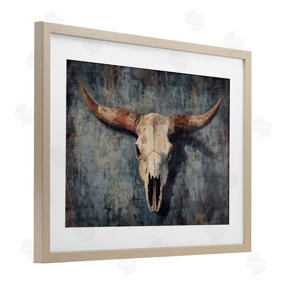 Nina Blue Antique Distressed Cow Skull Canvas Wall Art Print