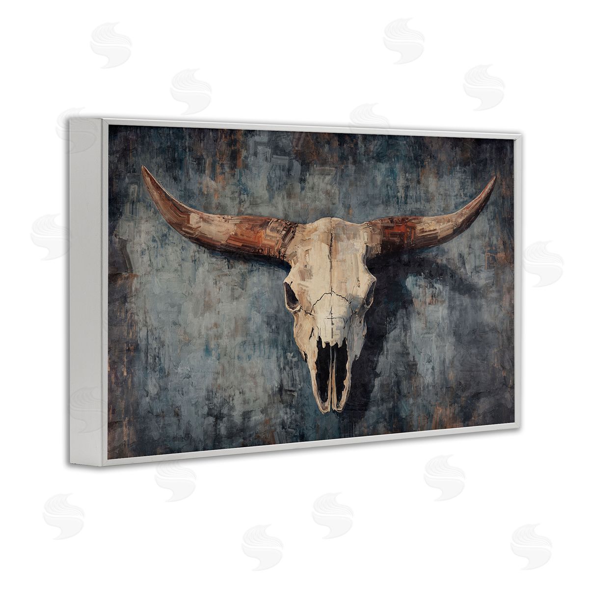 Nina Blue Antique Distressed Cow Skull Canvas Wall Art Print